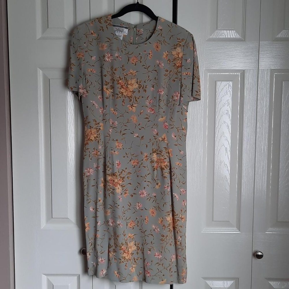 Donna Ricco Sage Green Floral Sheath Short-Sleeve Dress Size 8P